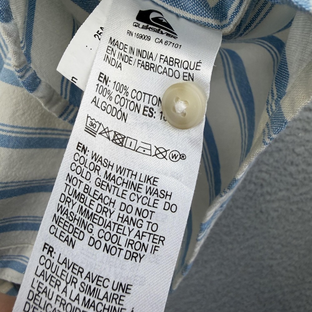 Quiksilver Shirt Mens 2XL‎ Blue Oxford Stripe Classic Short Sleeve Button Up - Picture 10 of 12